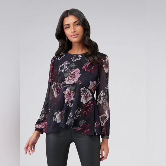 Ever New Tops - Ever New Black and Pink Floral Blouse ll Ella Empire Line Blouse